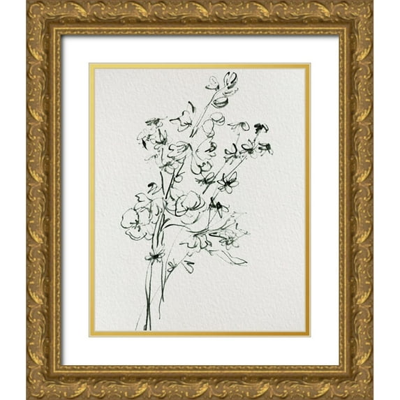 Wang, Melissa 26x32 Gold Ornate Wood Framed with Double Matting Museum Art Print Titled - Wild Flower Bouquet I