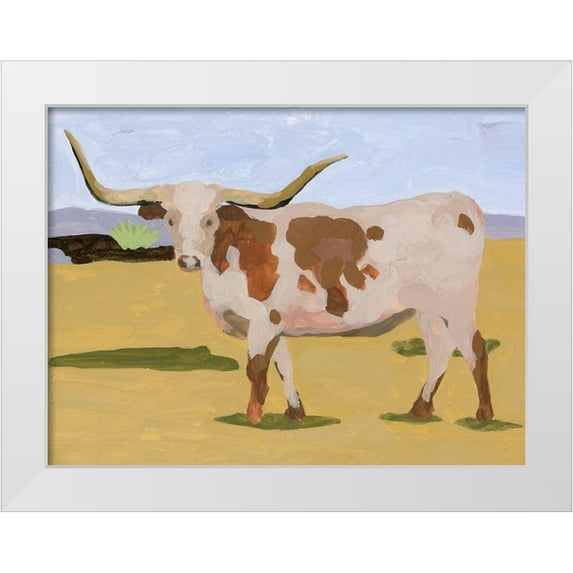 Wang, Melissa 32x25 White Modern Wood Framed Museum Art Print Titled - Longhorn Cattle I