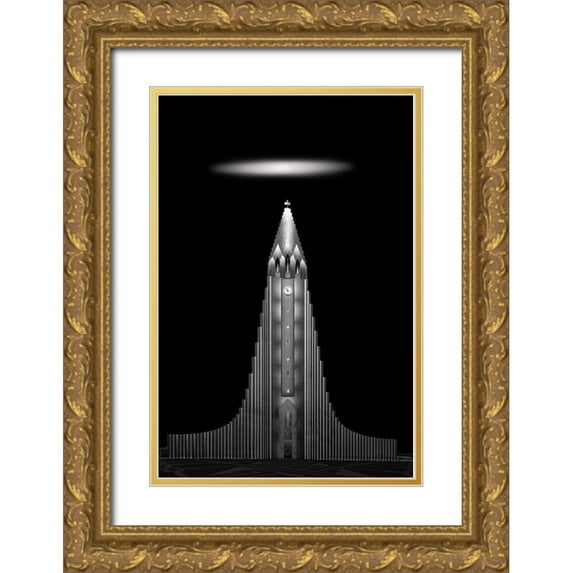 Wang, Ti 17x24 Gold Ornate Wood Framed with Double Matting Museum Art Print Titled - Hallgrasmskirkja Church In Iceland