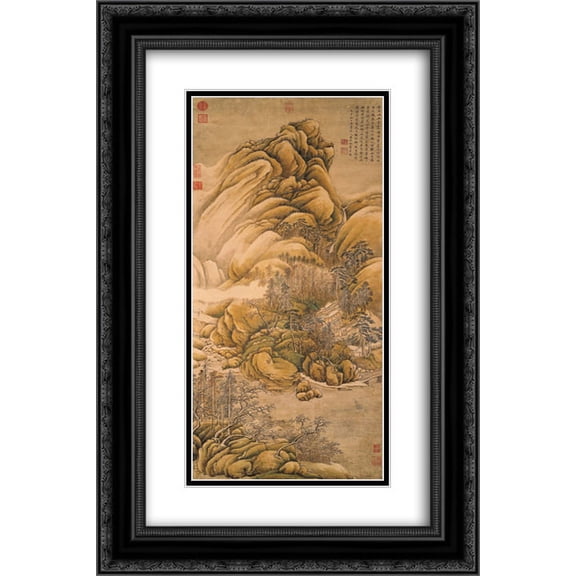 Wang Wei 2x Matted 16x24 Black Ornate Framed Art Print 'Clearing of Rivers and Mountains after Snow'