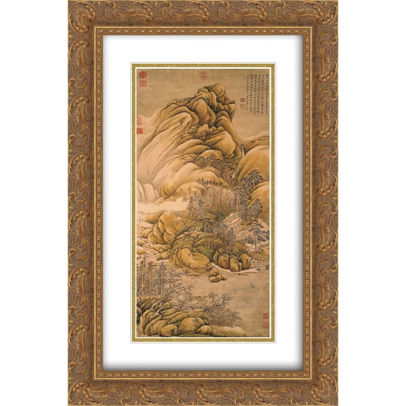Wang Wei 2x Matted 16x24 Gold Ornate Framed Art Print 'Clearing of Rivers and Mountains after Snow'