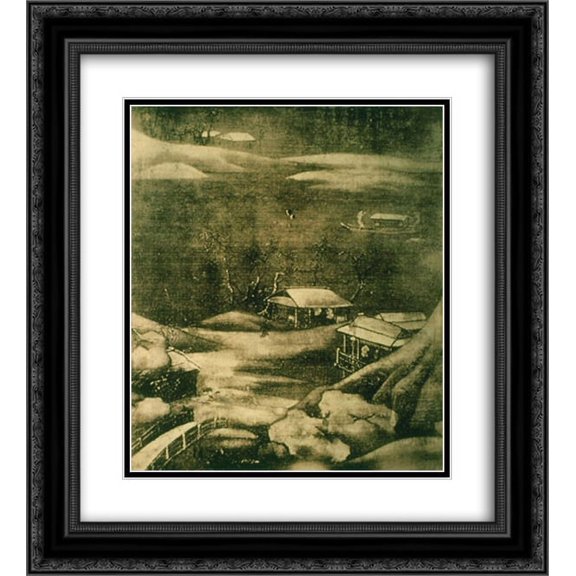 Wang Wei 2x Matted 20x24 Black Ornate Framed Art Print 'Snowy Stream'