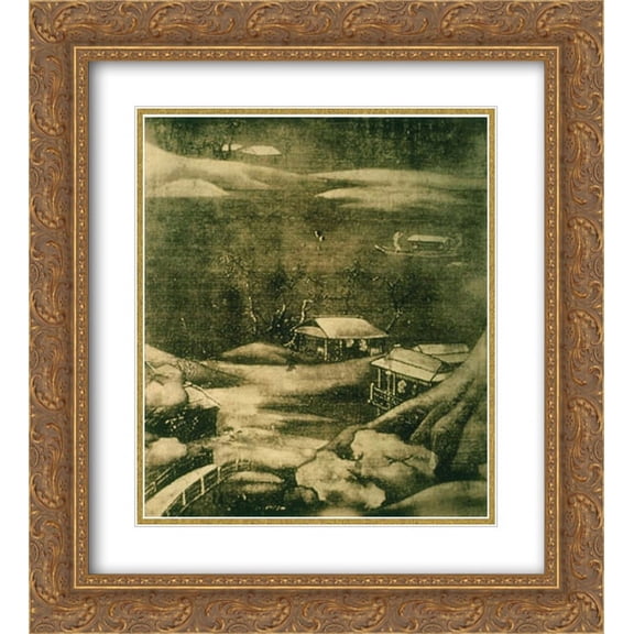 Wang Wei 2x Matted 20x24 Gold Ornate Framed Art Print 'Snowy Stream'