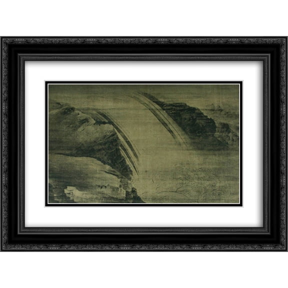 Wang Wei 2x Matted 24x18 Black Ornate Framed Art Print 'Cascade'