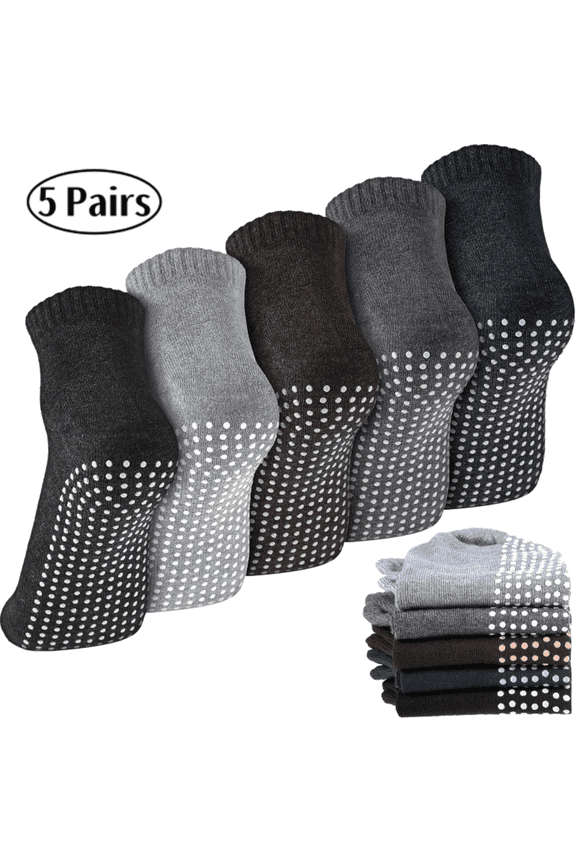 5 Pairs Grip Socks Pilates Socks for Women, NonSlip Yoga Socks with Grips for Barre Hospital Sticky Slipper Crew Socks
