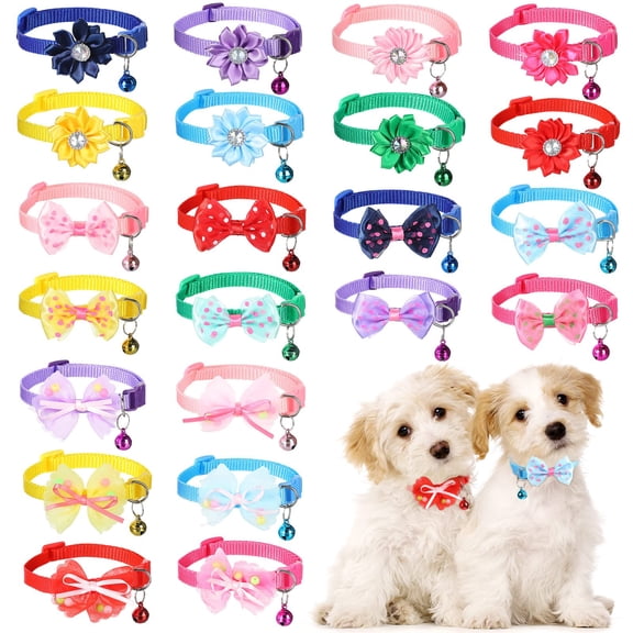 Wang jianhao Dog Bow Tie Collar 22-Pack, Adjustable Cute Bowtie & Flower Necklaces for Small Medium Pets - Multi-Style Set