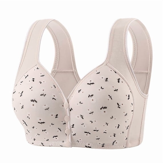 Wang6 Button Front Closure Bras for Older Women Plus Size Wireless Push up Minimizer Bras Full Coverage No Underwire T Shirt Bralettes X_Light Gray 36