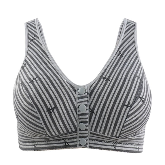Wang6 Button Front Closure Bras for Older Women Seamless Wireless Push up Everyday Bra No Underwire Full Coverage Bras Letter Printed Bralettes Grey 52