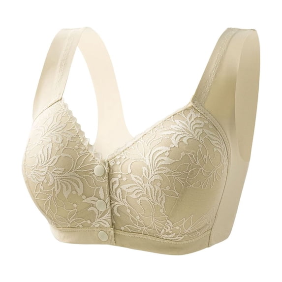 Wang6 Button Front Closure Bras for Older Women Plus Size Wireless Push up Minimizer Bras Full Coverage No Underwire T Shirt Bralettes Yellow 46