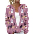 thumbnail image 1 of Wang6 Button down Christmas Cardigan for Women Trendy Long Sleeve Xmas Tree Snowman Printed Sweater Tops Fall Winter Crew Neck Loose Fit Lightweight Jacket Light Purple S, 1 of 5