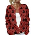 thumbnail image 1 of Wang6 Button down Ugly Christmas Cardigan for Women Trendy Long Sleeve Xmas Tree Snowman Printed Sweater Tops Fall Winter Crew Neck Loose Fit Lightweight Jacket Red XXL, 1 of 5