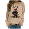 thumbnail image 1 of Wang6 Christmas Graphic Sweatshirts for Women Trendy Long Sleeve I Am Fine Cat Printed Hoodless Pullovers Causal Xmas White Loose Fit Crew Neck Tops Khaki XL, 1 of 4