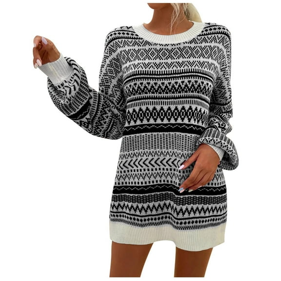 Wang6 Christmas Sweaters for Women Trendy Fall Winter Merry Xmas Tunic Knits Long Sleeve Crew Neck Reindeer Printed Knitted Pullovers Tops Black XL