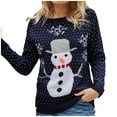 thumbnail image 1 of Wang6 Christmas Sweaters for Women Trendy Long Sleeve Blue Knits Fall Winter Crew Neck Xmas Snowflake Snowman Printed Knit Pullovers Tops Dark Blue M, 1 of 6