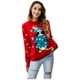 thumbnail image 1 of Wang6 Christmas Sweaters for Women Trendy Long Sleeve Blue Knits Fall Winter Crew Neck Xmas Snowflake Snowman Printed Knit Pullovers Tops Red S, 1 of 4
