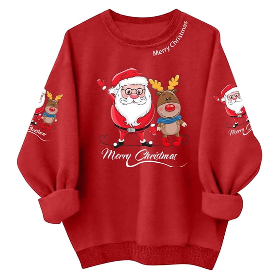 Wang6 Christmas Sweatshirts for Women Trendy Merry Christmas Letter Printed Graphic Pullovers Causal Red Long Sleeve Crew Neck Loose Fit Tops Red4 XXL