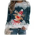 thumbnail image 1 of Wang6 Christmas Sweatshirts for Women Causal Long Sleeve Deer Printed Hoodless Pullovers Loose Fit Crew Neck Tops Tshirts Y_Dark Green XL, 1 of 4