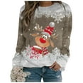 thumbnail image 1 of Wang6 Christmas Sweatshirts for Women Causal Long Sleeve Deer Printed Hoodless Pullovers Loose Fit Crew Neck Tops Tshirts Y_Khaki L, 1 of 4