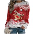 thumbnail image 1 of Wang6 Christmas Sweatshirts for Women Causal Long Sleeve Deer Printed Hoodless Pullovers Loose Fit Crew Neck Tops Tshirts Y_Red XL, 1 of 4