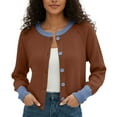thumbnail image 1 of Wang6 Cropped Cardigan Sweaters for Women Causal Button Open Front Long Sleeve Knit Sweater Trendy Fall Winter Crew Neck Color Blocking Knitted Tops Outerwear Coffee M, 1 of 5