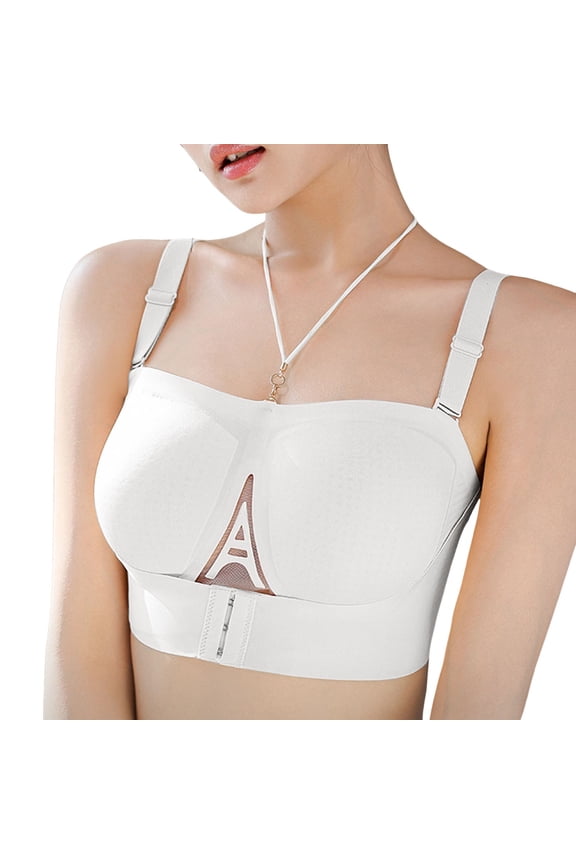 Front Closure Convertible Bras for Women Plus Size Posture Seamless No Underwire Mesh Bra Compression Large Bust Full Coverage Bralettes White M