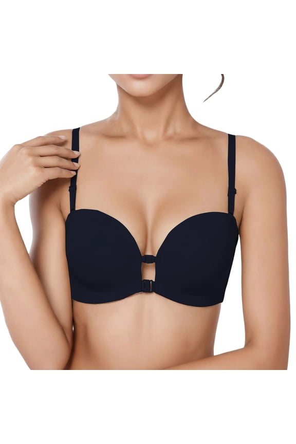 Front Hook Closure Convertible Bras for Women Wireless Push up 3/4 Cup Tshirt Bras Seamless No Underwire Everyday Bralettes Black XL