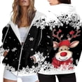 thumbnail image 1 of Wang6 Full Zip up Christmas Hoodies for Women Trendy Long Sleeve Back Reindeer Printed Hooded Sweatshirts Fall Xmas V Neck Loose Fit Tops Black XL, 1 of 7