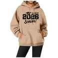thumbnail image 1 of Wang6 Graphic Hoodies Dress for Womens Causal Loose Fit 2026 Letter Printed Pullover Sweatshirts Trendy Fall Drawstrings Long Sleeve V Neck Tops with Pockets Khaki S, 1 of 3