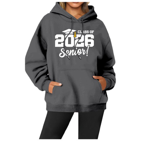 Wang6 Graphic Hoodies Dress for Womens Causal Loose Fit 2026 Letter Printed Pullover Sweatshirts Trendy Fall Drawstrings Long Sleeve V Neck Tops with Pockets Grey XXL