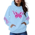 thumbnail image 1 of Wang6 Graphic Hoodies for Womens Causal Loose Fit Butterfly Printed Pullover Sweatshirts Trendy White Fall Long Sleeve V Neck Tops with Pockets Sky Blue L, 1 of 5
