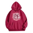 thumbnail image 1 of Wang6 Graphic Hoodies for Women Trendy"Let Is Trip"Letter Printed Pullovers Sweatshirts Causal Long Sleeve V neck Loose Fit Tops with Pocket Wine XL, 1 of 2