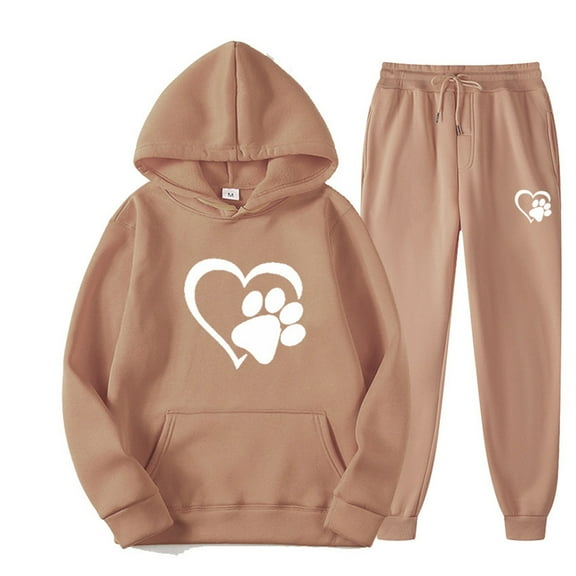 Wang6 Hoodie Sets for Women Men 2 Piece Plus Size Lounge Set Fall Outfits Clothes Oversized Graphic Sweatshirts with Baggy Sweatpants Khaki2 XL