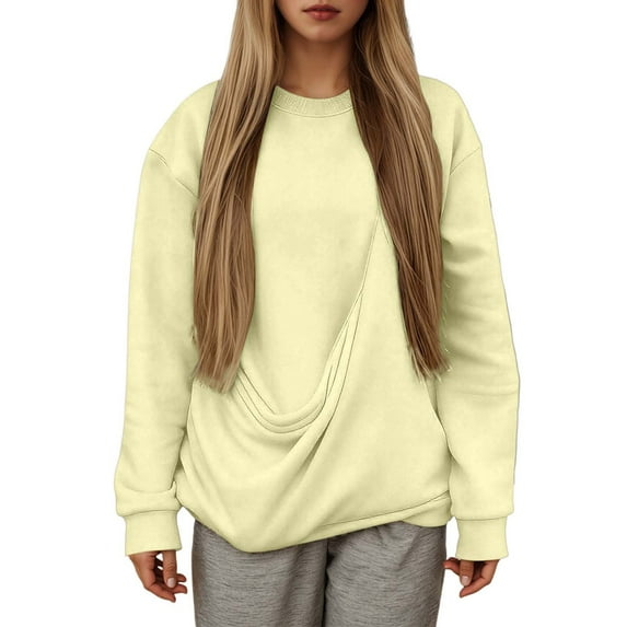 Wang6 Hoodless Sweatshirt with Front Pocket for Small Pets Soft Loungewear Solid Long Sleeve Pullovers Loose Fit Tops Beige XXL