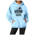 thumbnail image 1 of Wang6 Letter Pirnted Hoodies for Womens Plus Size"Class of 2026"Printed Hooded Sweatshirts Trendy Drawstrings Long Sleeve V Neck Loose Fit Tops with Pockets Light Blue M, 1 of 3