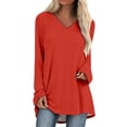 thumbnail image 1 of Wang6 Long Sleeve V Neck T Shirts for Womens Plus Size Loose Fit Tunic Tops Causal Crew Neck Long Solid Tees Shirts Watermelon Red S, 1 of 5
