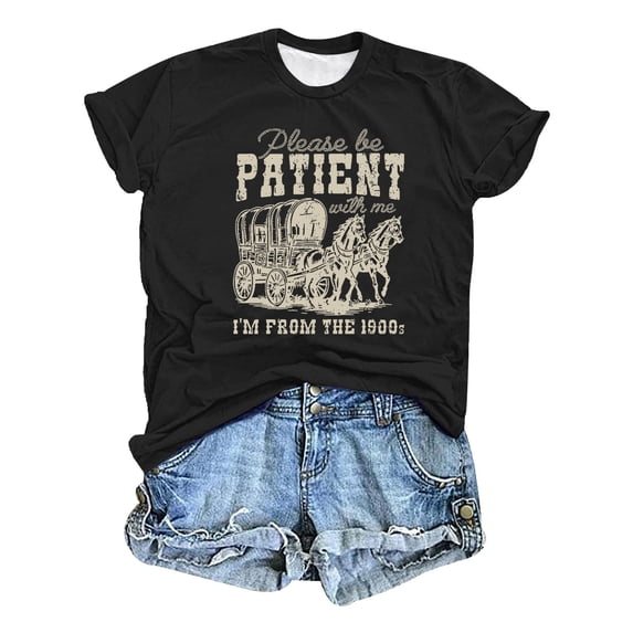 Wang6 Oversized Short Sleeve TShirts for Women Causal Please Be Patient with Me I'm from the 1900s Letter Printed Graphic Tees Summer Crew Neck Loose Fit Tops Black XXXXXL