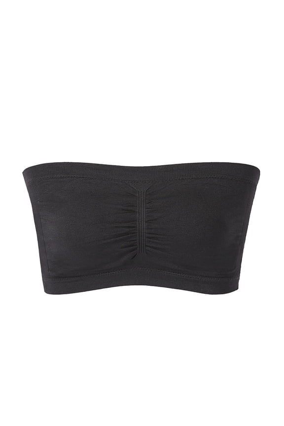 Oversized Strapless Bras for Women Ribbed Bandeau Bra Non Wireless No Underwire Padded Tube Bra Black XXXL