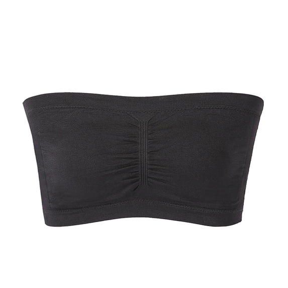Wang6 Oversized Strapless Bras for Women Ribbed Bandeau Bra Non Wireless No Underwire Padded Tube Bra Black XXXL