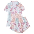 thumbnail image 1 of Wang6 Pajamas Sets for Womens with Shorts Soft Pjs Loungewear Sets 2 Pieces Short Sleeve V Neck Button Shirts Shorts Floral Printed Sleepwear Set Rose Gold XL, 1 of 3