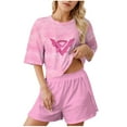thumbnail image 1 of Wang6 Pajamas Sets for Womens with Shorts Soft 2 Pieces Short Sleeve Crew Neck Shirts Shorts Graphic Pjs Loungewear Sets Sleepwear Set Pink3 L, 1 of 7