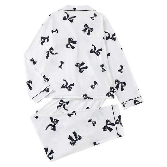 Wang6 Pajamas for Women Set Soft Pjs Lounge Sets 2 Piece Long Sleeve Button down Shirts Wide Leg Pants Sleepwear Nightwear Sets White S