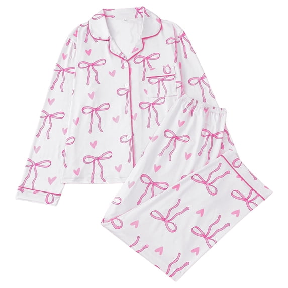 Wang6 Pajamas for Women Set Soft Pjs Lounge Sets 2 Piece Long Sleeve Button down Shirts Wide Leg Pants Sleepwear Nightwear Sets White1 XL