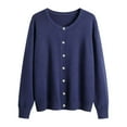 thumbnail image 1 of Wang6 Plus Size Cardigan Sweaters for Women Causal Black Open Front Button Long Sleeve Lightweight Knit Sweater Trendy Fall Crew Neck Solid Knitted Tops Outerwear Dark Blue M, 1 of 3