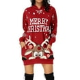 thumbnail image 1 of Wang6 Plus Size Christmas Hoodie Dress for Women Cute Reindeer Printed Pullovers Sweatshirts Dress Fall Xmas Long Sleeve V Neck Loose Fit Mini Dresses with Pocket Red XXXL, 1 of 5