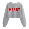 thumbnail image 1 of Wang6 Plus Size Cropped Christmas Sweatshirts for Women Trendy Xmas Long Sleeve Letter Printed Tshirts Causal Loose Fit Crew Neck Graphic Tops Shirts Grey XL, 1 of 2