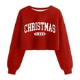 thumbnail image 1 of Wang6 Plus Size Cropped Christmas Sweatshirts for Women Trendy Xmas Long Sleeve Letter Printed Tshirts Causal Loose Fit Crew Neck Graphic Tops Shirts Red S, 1 of 2