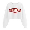 thumbnail image 1 of Wang6 Plus Size Cropped Christmas Sweatshirts for Women Trendy Xmas Long Sleeve Letter Printed Tshirts Causal Loose Fit Crew Neck Graphic Tops Shirts White S, 1 of 4