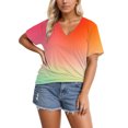 thumbnail image 1 of Wang6 Plus Size V Neck Tshirts for Women Causal Color Blocking Graphic Tees Summer Loose Fit Short Sleeve Tops Orange XL, 1 of 4