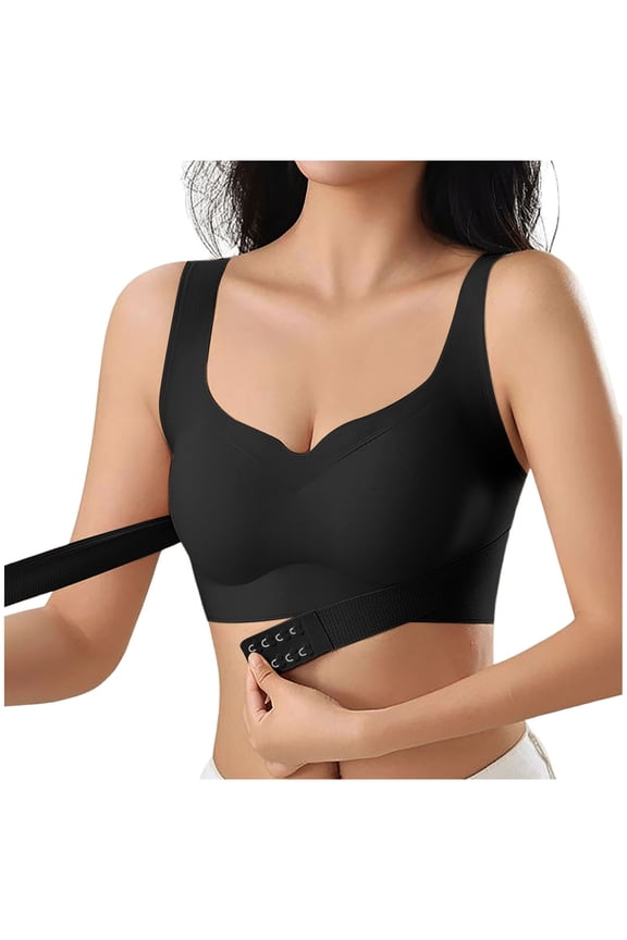 Posture Bras for Women Front Closure No Underwire Seamless Push up Everyday Bra Trendy Racerback Full Coverage Bralettes Black XXL