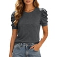 thumbnail image 1 of Wang6 Puff Sleeves Tshirts for Womens Summer Short Sleeve Solid Tops Causal Loose Fit Crew Neck Tees 0522liGY1 M, 1 of 5